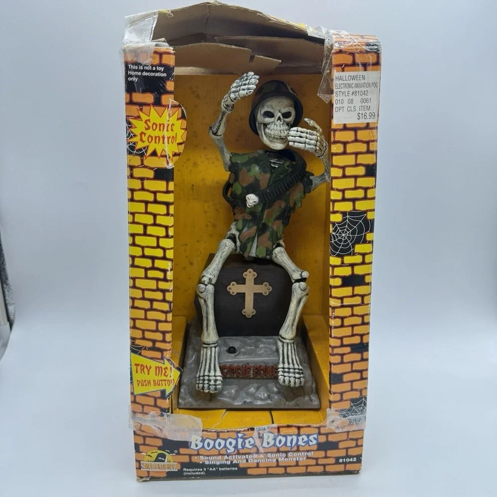 Funrise Boogie Bones Dancing Singing Soldier Ace Spades Skeleton Halloween W Box